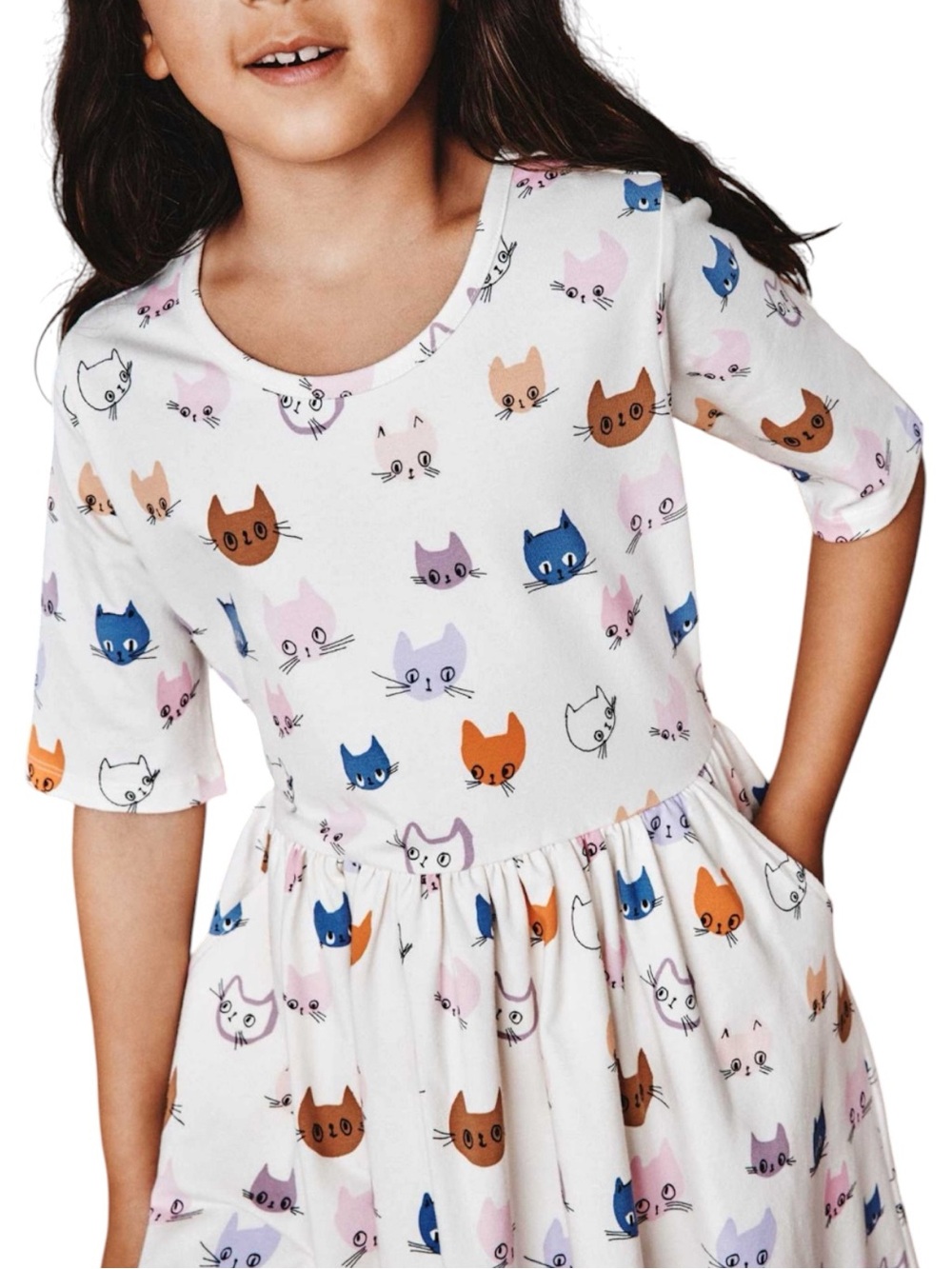 Quince All Over Cat Face Print Organic Cotton Skate Dress